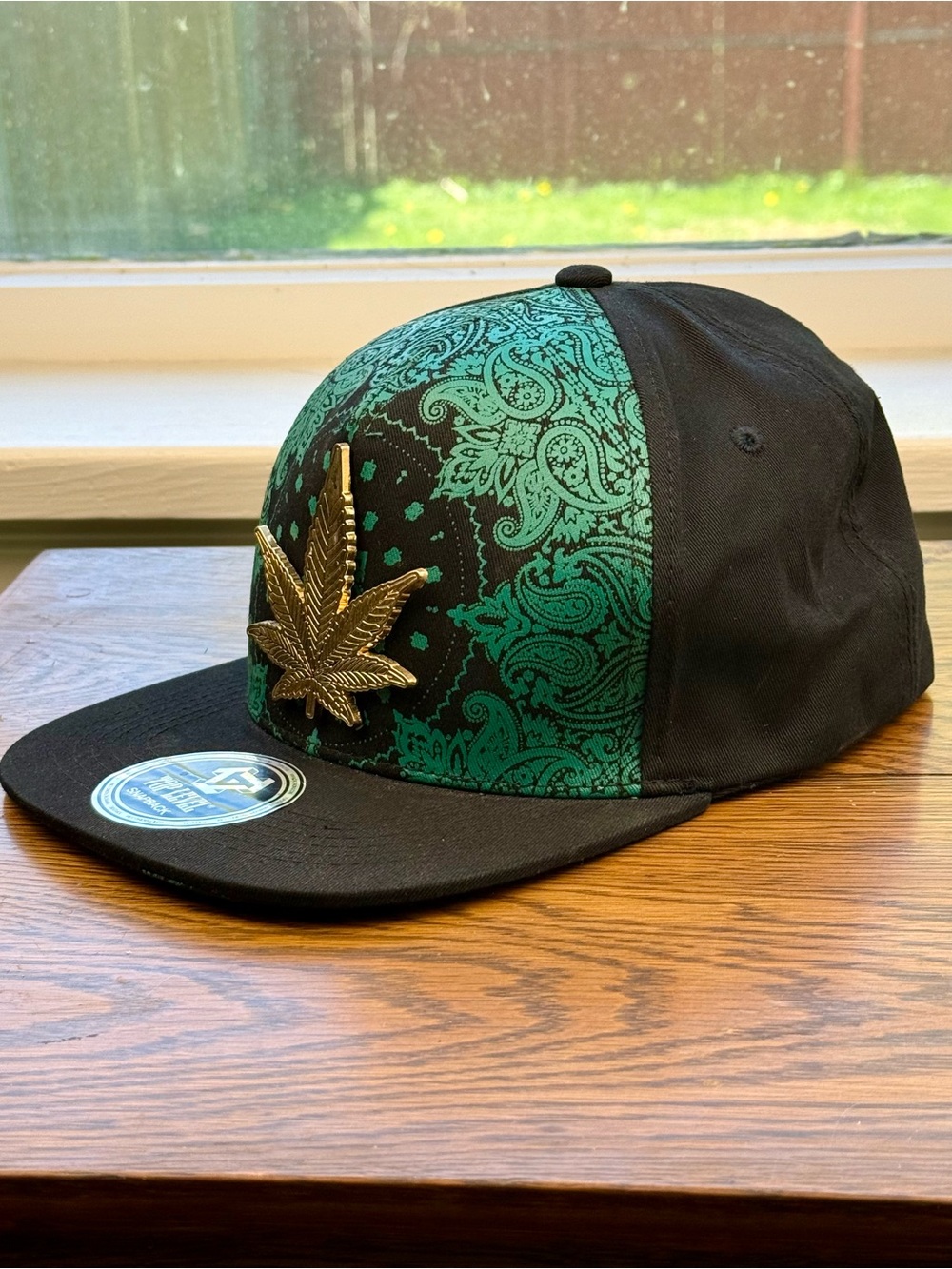 Top Level Black Teal Paisley Snapback Hat Gold Leaf